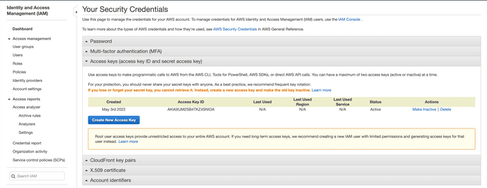 successfully created AWS access credentials