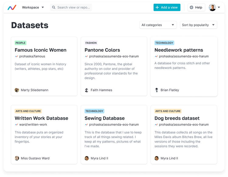 ReciprocateX Studio dashboard with search across all datasets.