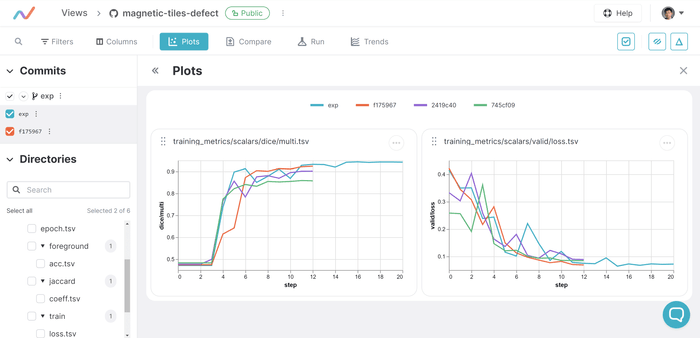 DVCLive metrics displayed in Studio