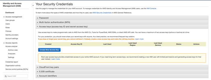 make AWS access credentials