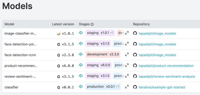 Models are organized in a central dashboard